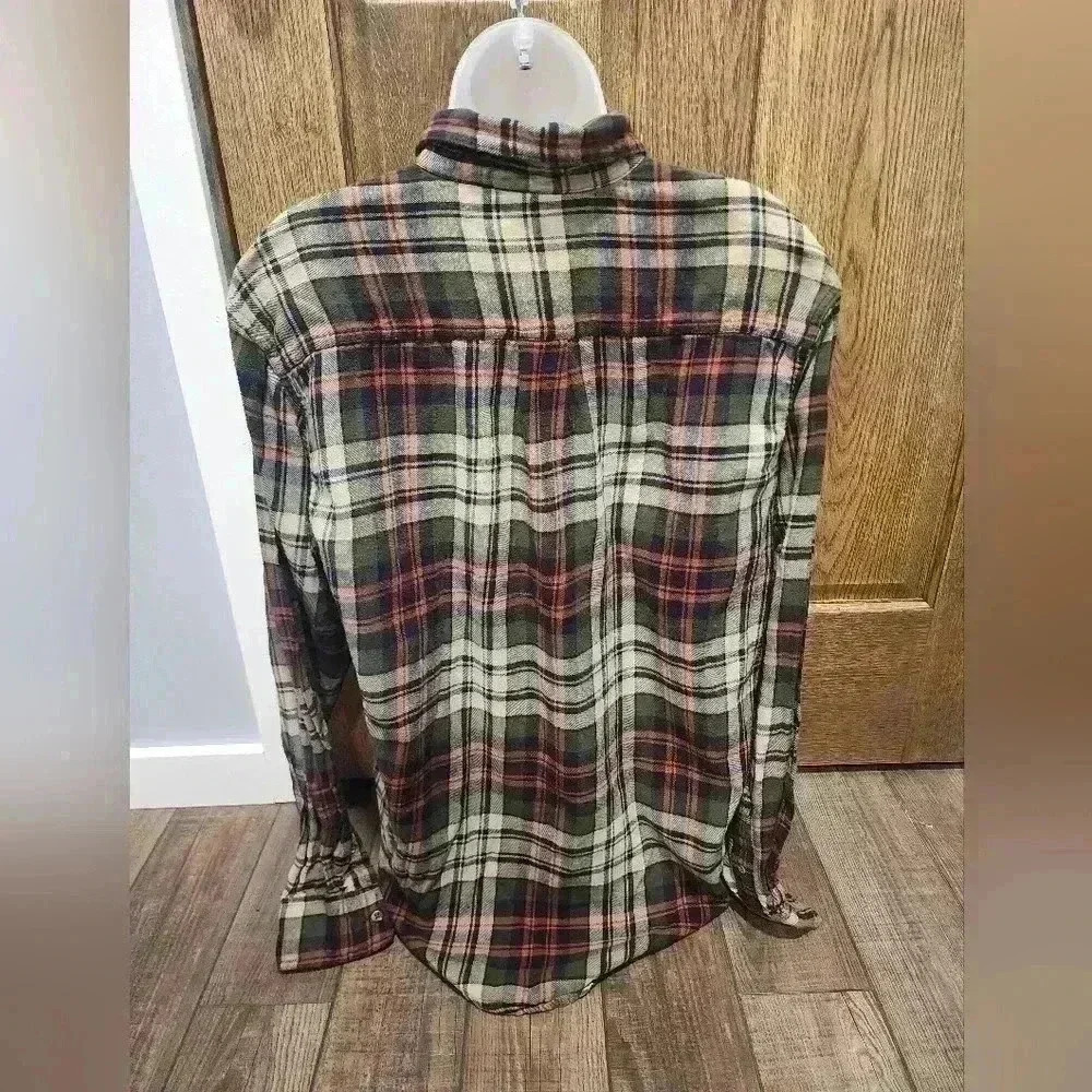G.H. Bass & Co Green Orange Plaid Flannel Long Sleeve Button Up Shirt Mens Sz Lg - Picture 3 of 6